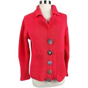 PURE Handknit Sweater Cardigan Women M/L artsy art colorful chunky knit bohemian